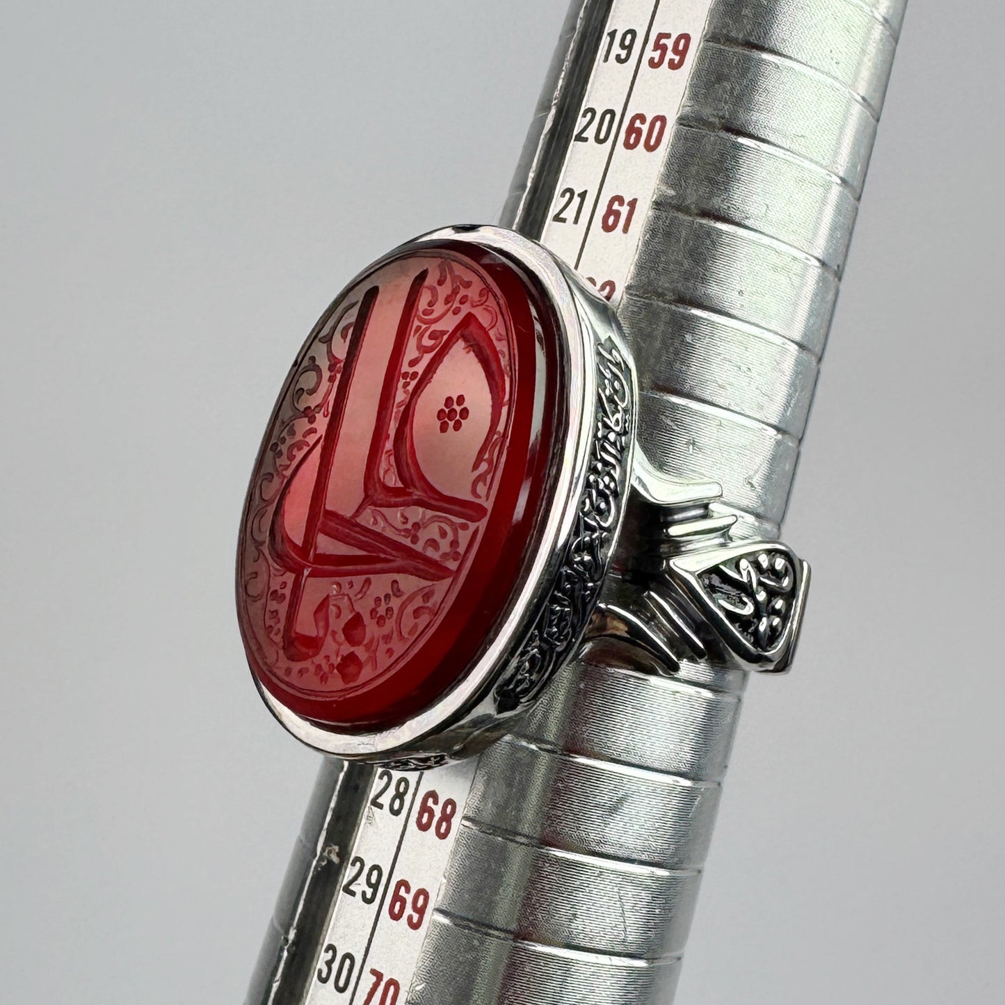 ASHRAAFI Men’s Sterling Silver Ring – Handcrafted Red Agate with Engraved Calligraphy